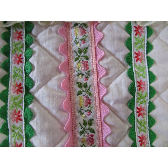 Vintage Quilted Christmas Stocking Lace Embroidered Ribbon RicRac Pink Green EUC - Picture 7 of 9